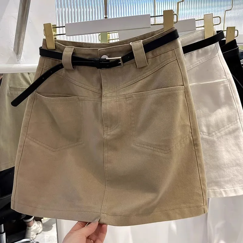 

High Waist Elastic Denim Skirt for plus Size Women Summer Loose Slimming A-Line Skirt Korean Sle Commute ort Skirt