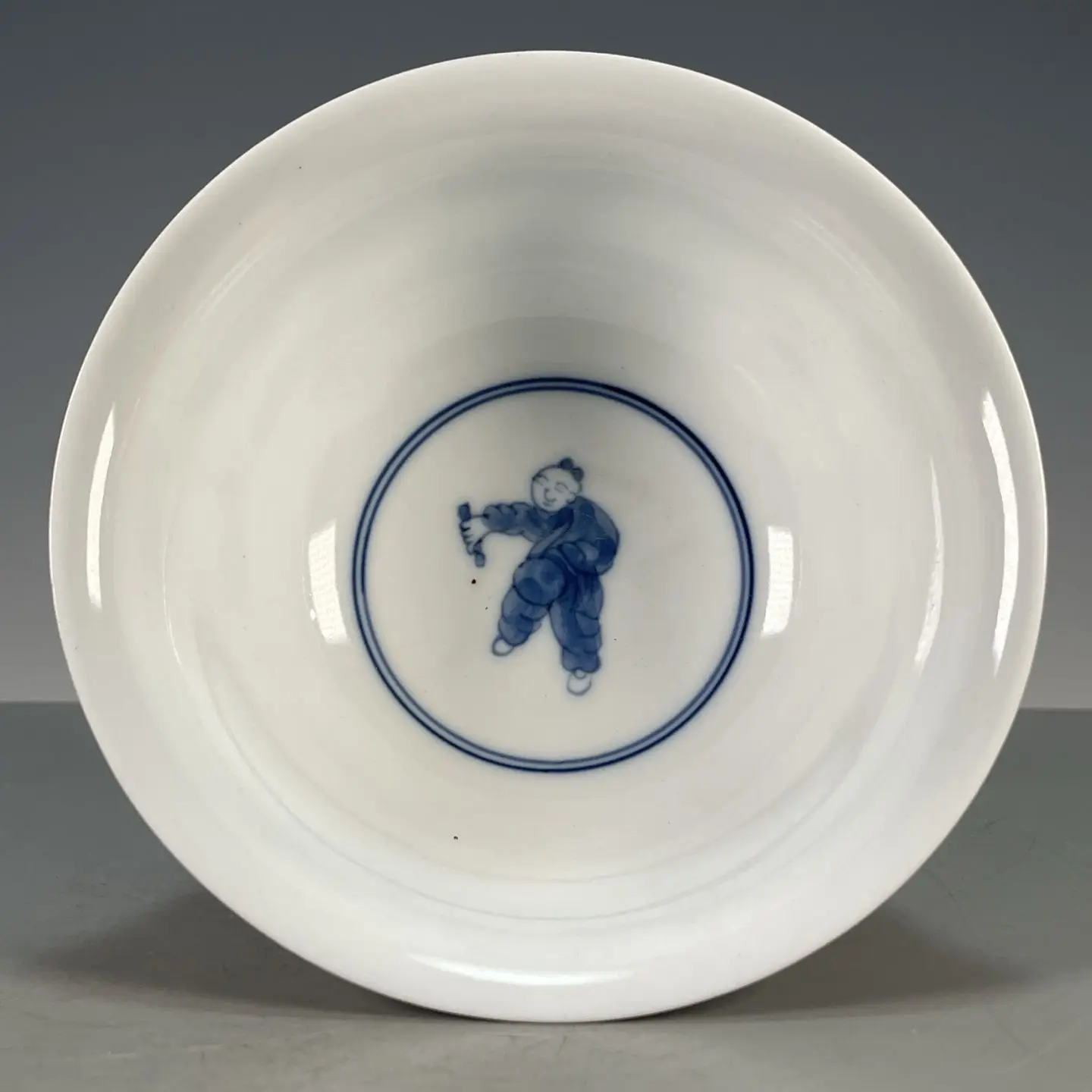 Chinese Wenwan Porcelain Bowl, Hand Painted Underglaze Blue Children Playing Pattern Ceramic Bowl