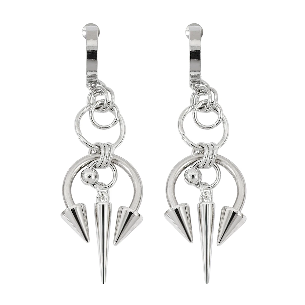 Women’s Korean Fashion Punk Goth Earrings Stitched Rivet Design Chain Dangle Rock Jewelry Trendy Charms Hip Hop Street Accessory