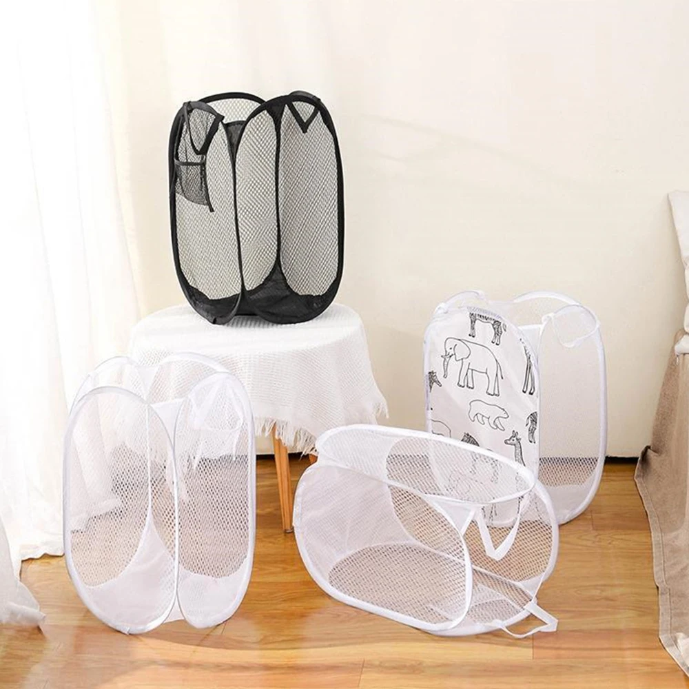 Cartoon Foldable Laundry Basket Large Capacity Organizer Basket for Household Dirty Clothes Nylon Mesh Bag for Toy