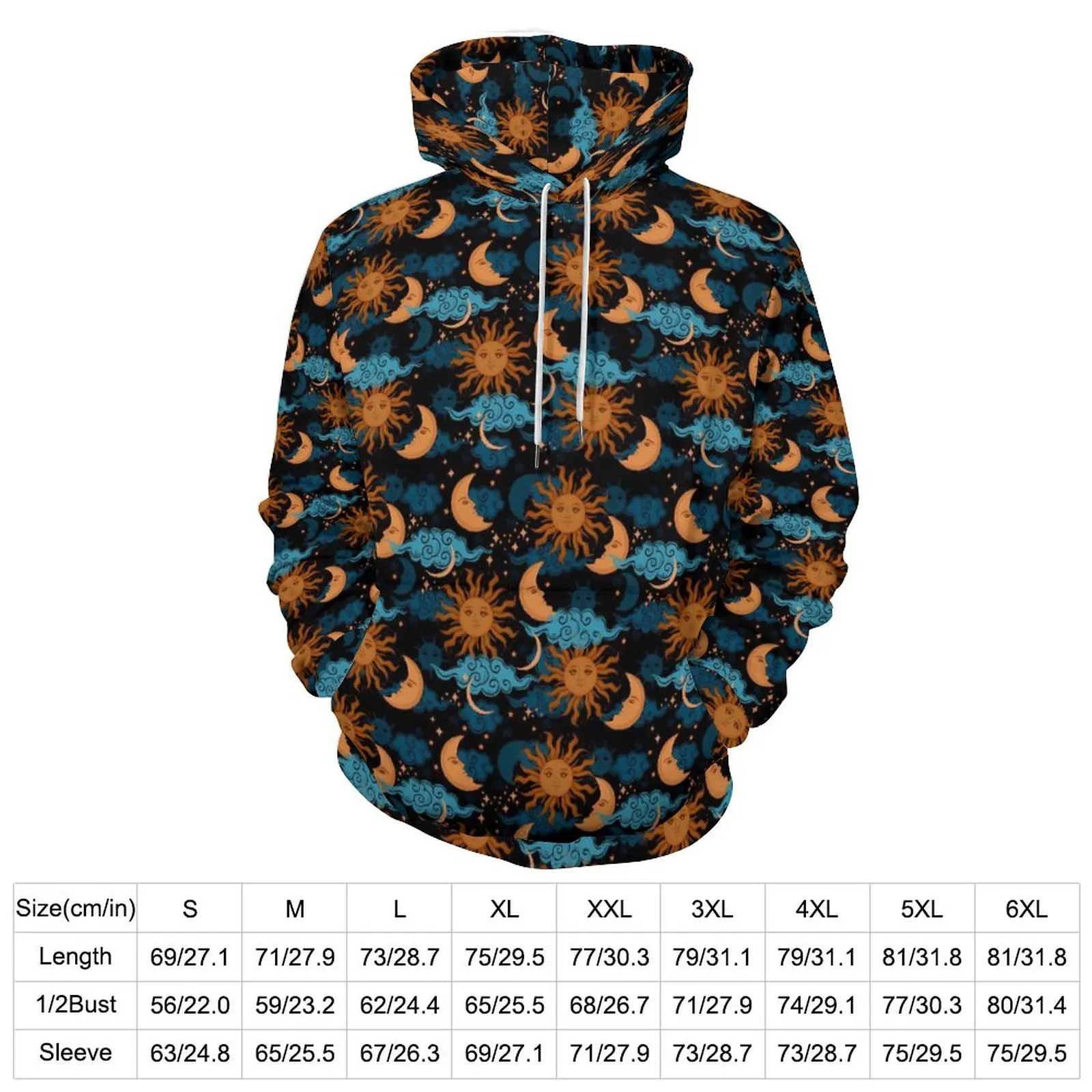 Stars Sun Moon Casual Hoodies Long-Sleeve Celestial Print Elegant Hoodie Spring Street Fashion Graphic Oversized Clothes