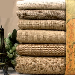 Jute Fabric By The Meter for Needlework Decorative Diy Bags Sewing Coarse Cloth Retro Plain Thickened Yellow Breathable Textile