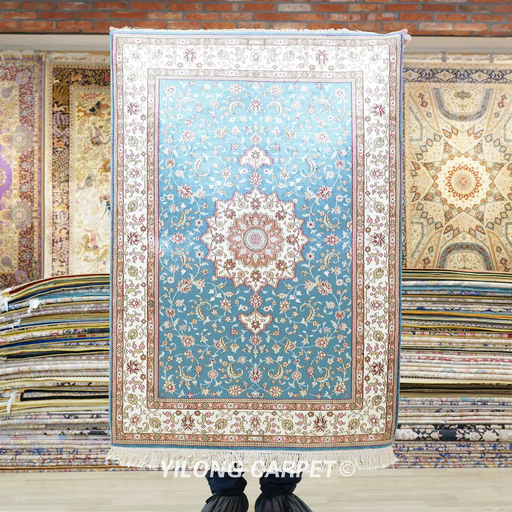 82x122cm Hand Knotted Persian Blue Carpet Exquisite Turkish Medallion Rug (HF204B)