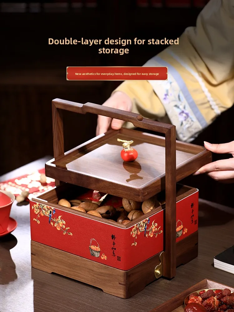 LMM New Chinese Dried Fruit Plate Living Room Solid Wood Light Luxury Food Box Dim Sum Basket Storage Box Household