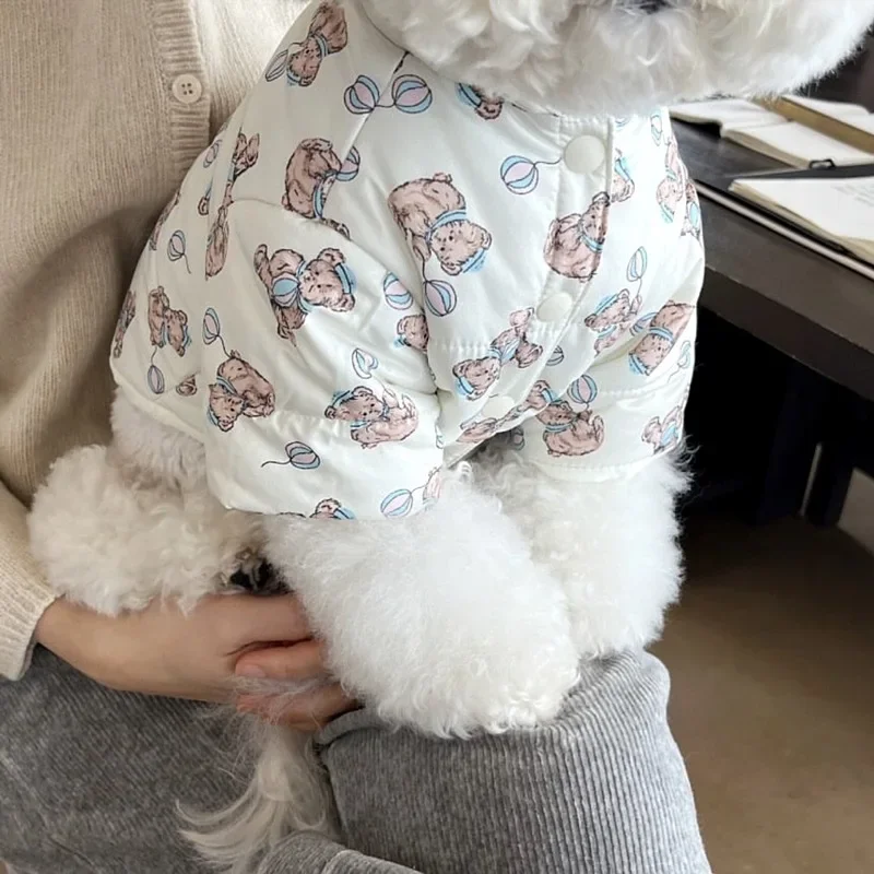 

Pet Plush Cute Winter Clothes Thick Dog Parkas Teddy Bear Cat Print Coat Yorkshire Small Dog Clothes Puppy Christmas Clothing