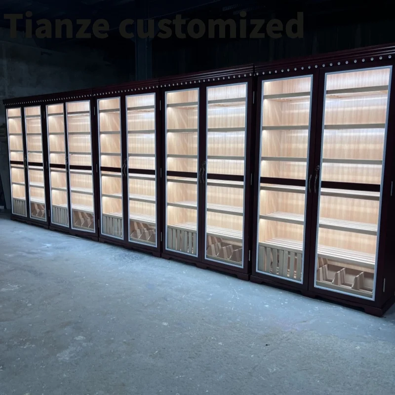 Customized-Large Spanish Cedar Wood Cigar Display Cabinet Smoke Shop Display Cabinets Humidifier Cigar Cabinet Humidor