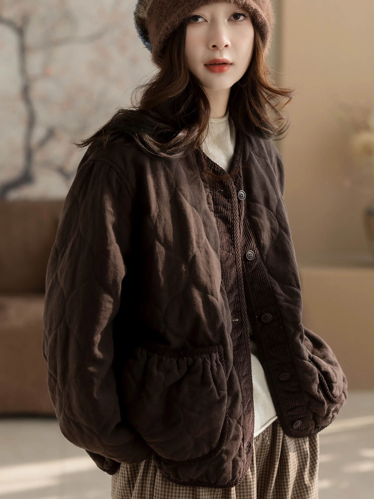 

Повседневное художественное женское хлопковое пальто свободного кроя для города, осенне-зимнее, новое, модное, верхняя одежда, однобортное, с V-образным вырезом