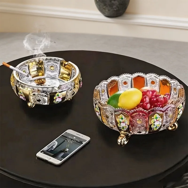 Ashtray European Golden Painted Glass Retro Three‑Legged Cigarette Ash Tray Home Bar Table Decoration Cigarette Accessories