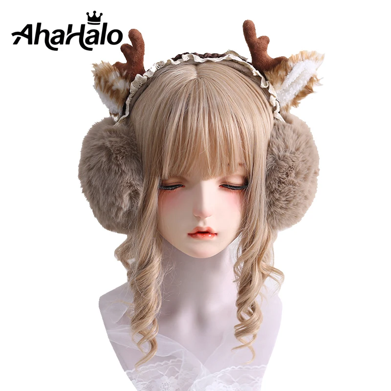 

Lolita Girl Christmas Warm Elk Deer Earmuffs Headband New Year Plush Foldable Ear Protector Hair Band Gift