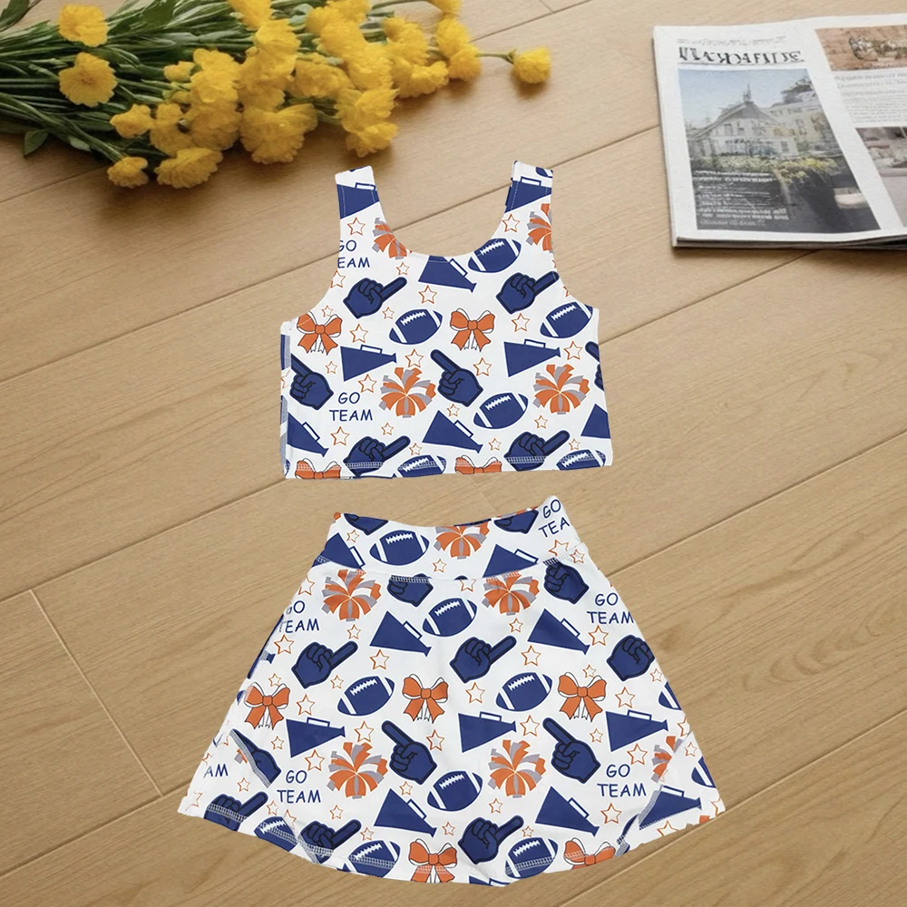 

9.4 Baby Girls Summer Team Navy Footballs Vest Top Short Skirts Yoga Sets