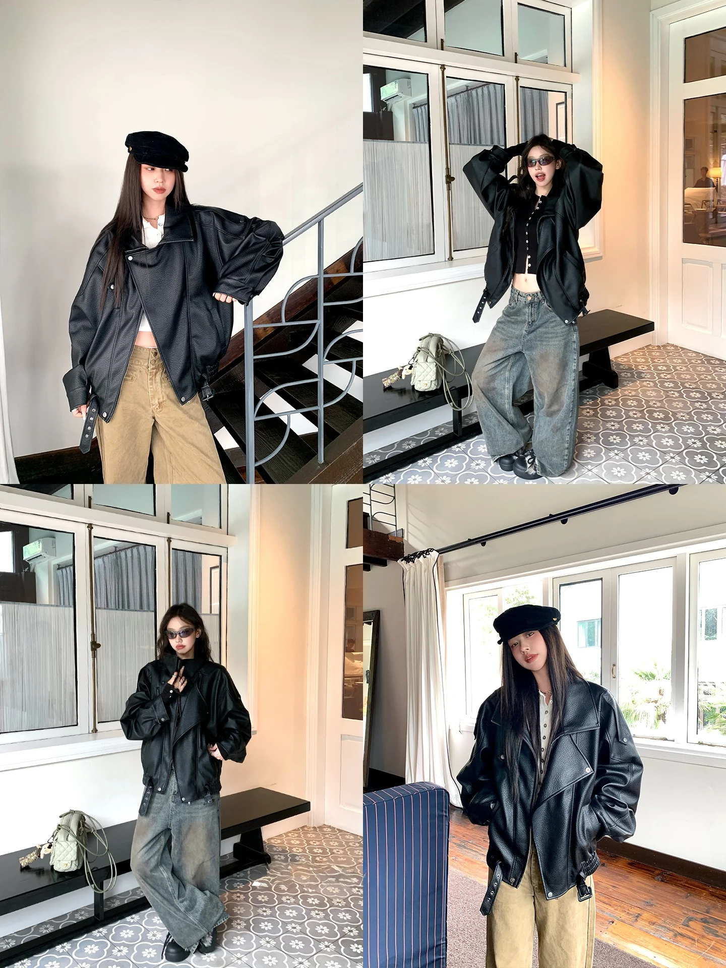 Brown PU Leather Jaet Women's Autumn Winter New Sle American Motorcycle Clothes ape High-End Outerwear Faionable Comm...