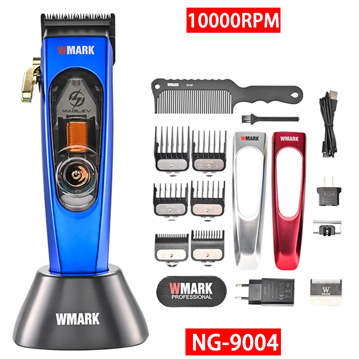 10000 RPM WMARK NG-9004 Maglev Motor Profesjonalna maszynka do strzyżenia włosów dla mężczyzn z podstawą ładowarki DLC Maszynka do strzyżenia włosów Trymer do włosów