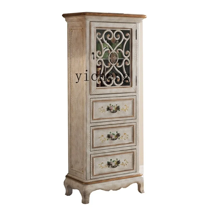 

TQH country living room wine cabinet foyer large capacity storage side cabinet solid wood retro bookcase kitchen painted