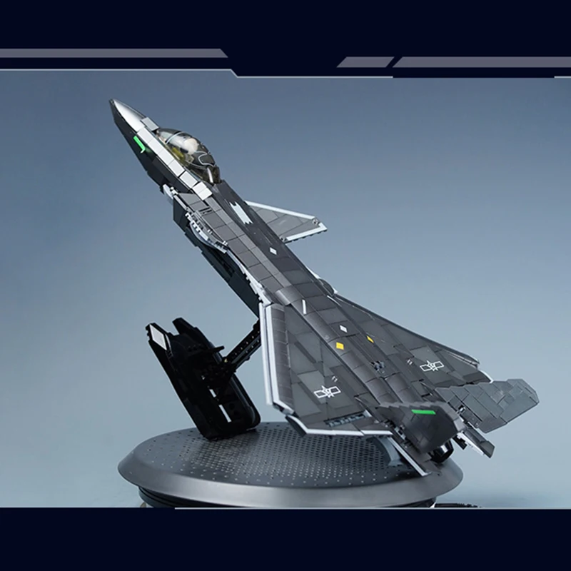 Avião militar modelo tijolos brinquedos chinês J-20 stealth lutador blocos de construção simulado revestimento metal compatível com lego