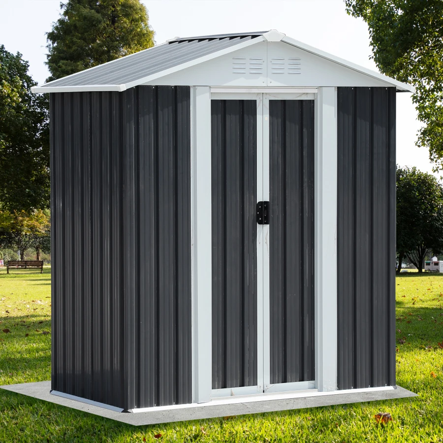 5x3 ft Grey Sliding Door Garden Shed for Outdoors Storage Apex Roof Design For Garden, Backyard, Patio