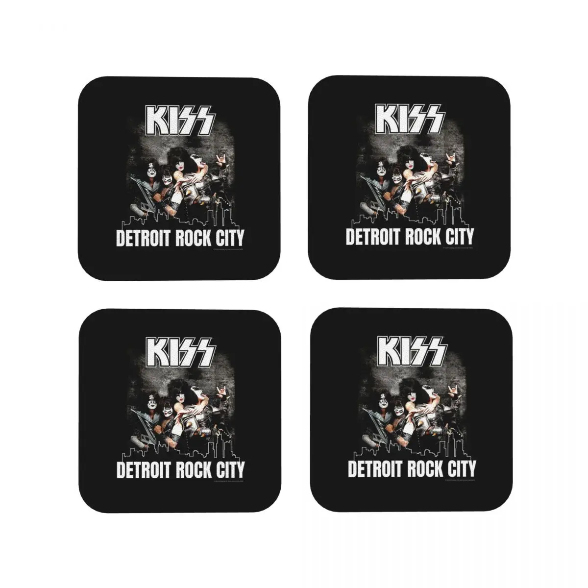 Kiss Band Detroit Rock City Coasters Kitchen Placemats Insulation Cup Coffee Mats For Decor Home Tableware Pads Set of 4