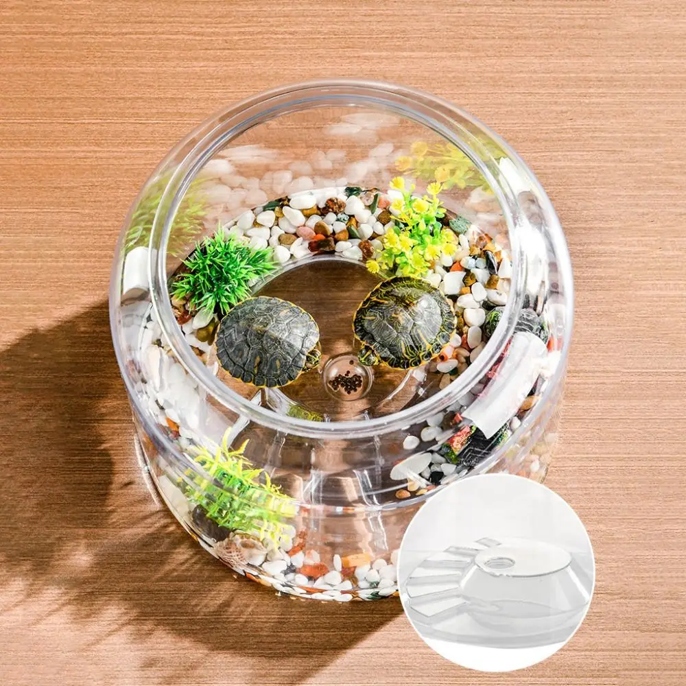 Practical Transparent Round Fish Tank Unbreakable Plastic Desktop Turtle Tank with Cover Hydroponic Fish Tank Office