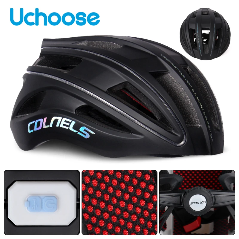 Bicycle Helmet LED Warning Light Helmet PC Shell EPS Body Adjustable Comfortable Sweat-absorbent Riding Cycling Sports Helmet