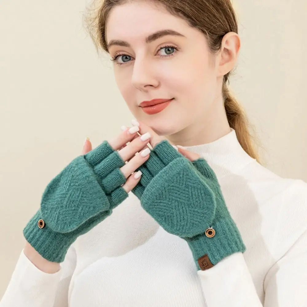 Frauen Winter Warme Handschuhe Verdickung Wolle Handschuhe Gestrickte Flip Fingerlose Ausgesetzt Finger Dicke Handschuhe Ohne Finger Fäustlinge