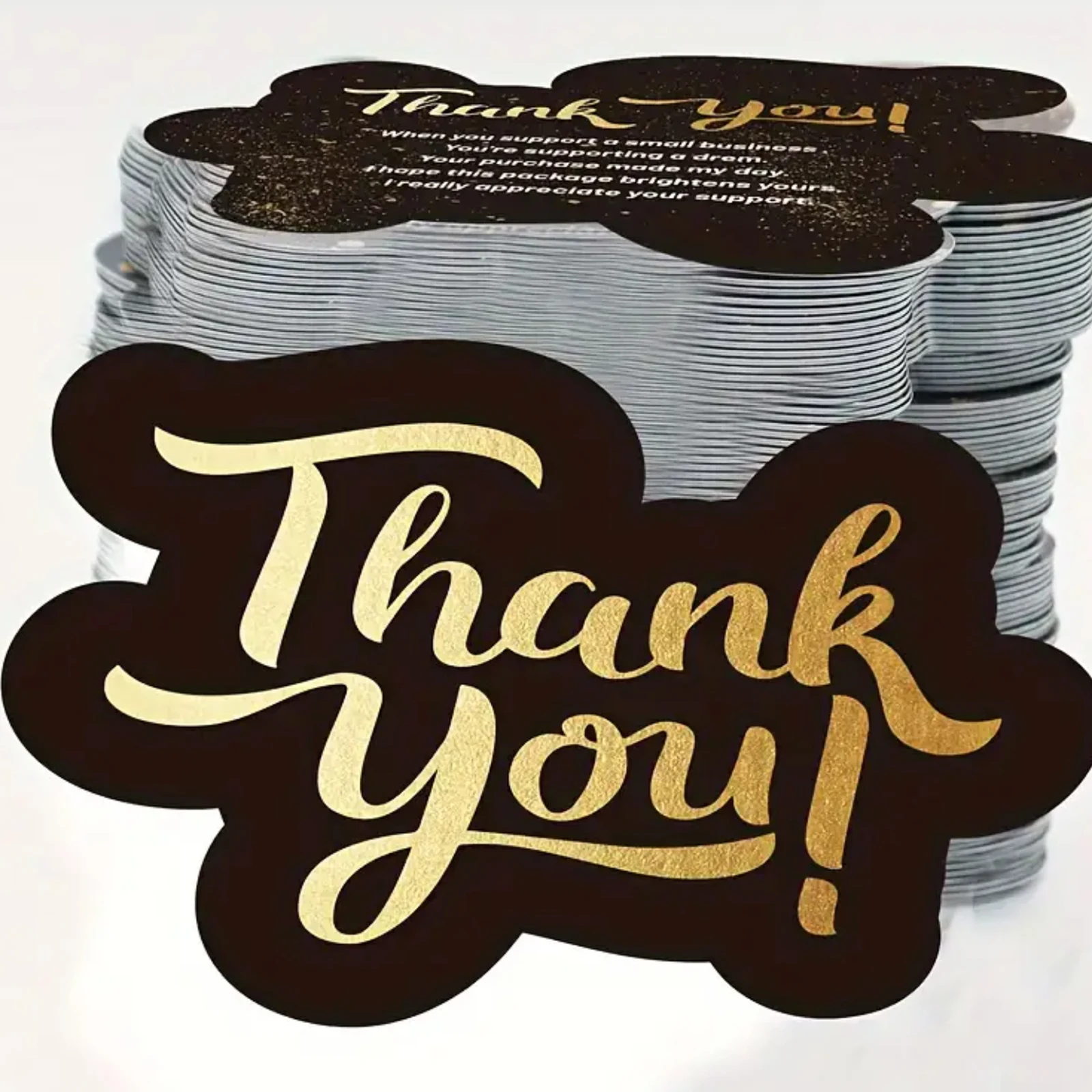 50pcs/pack Unique Thank You Card Small Business, Black Golden Thank You Card Small Business