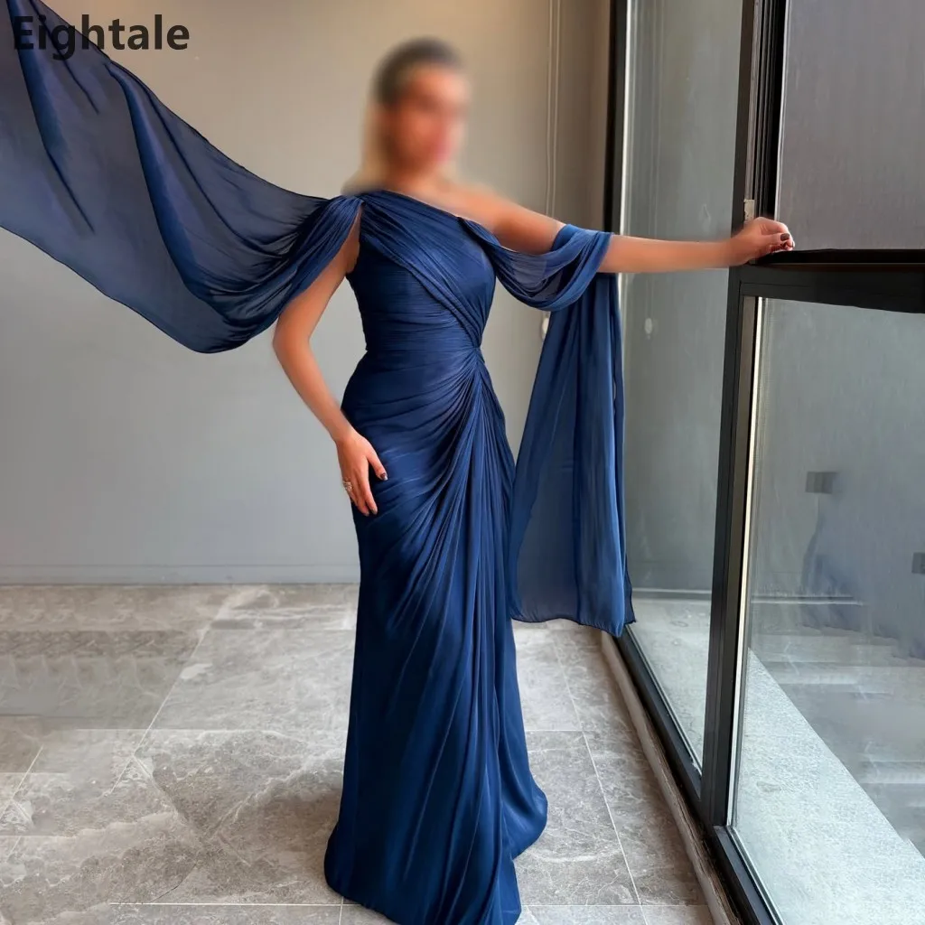 

Eightale 2025 Navy Blue Mermaid One Shoulder Maxi Evening Dress Wedding Party Formal Prom Dress Dubai Party Gown Customized