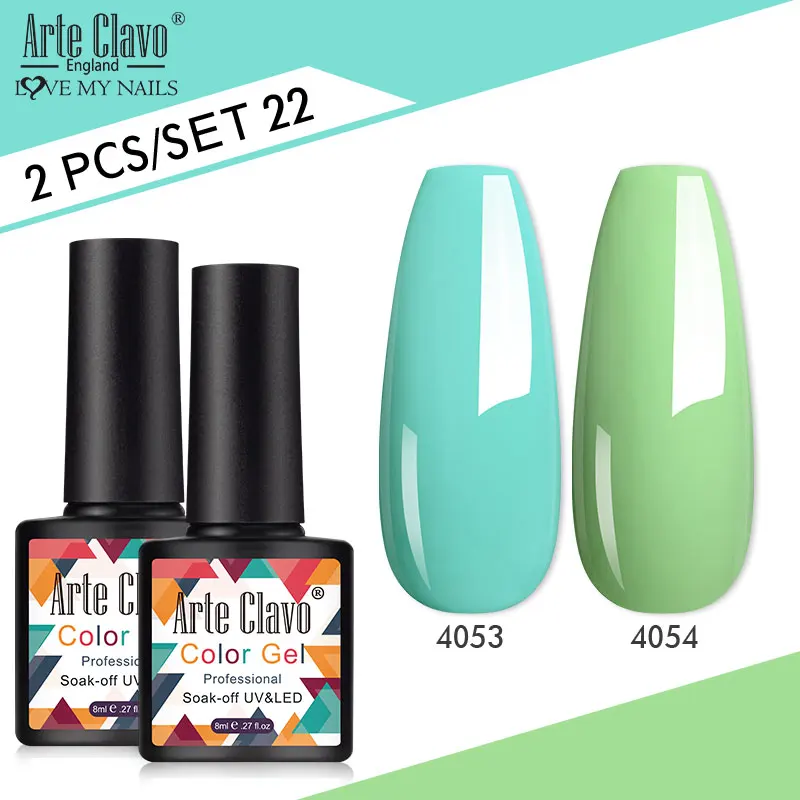 Arte Clavo 8ml Gel Polish Set 2pcs/set Semi Permanent Bright Color Gel Soak Off Uv Gel With Base Matte Top Coat Manicure Set