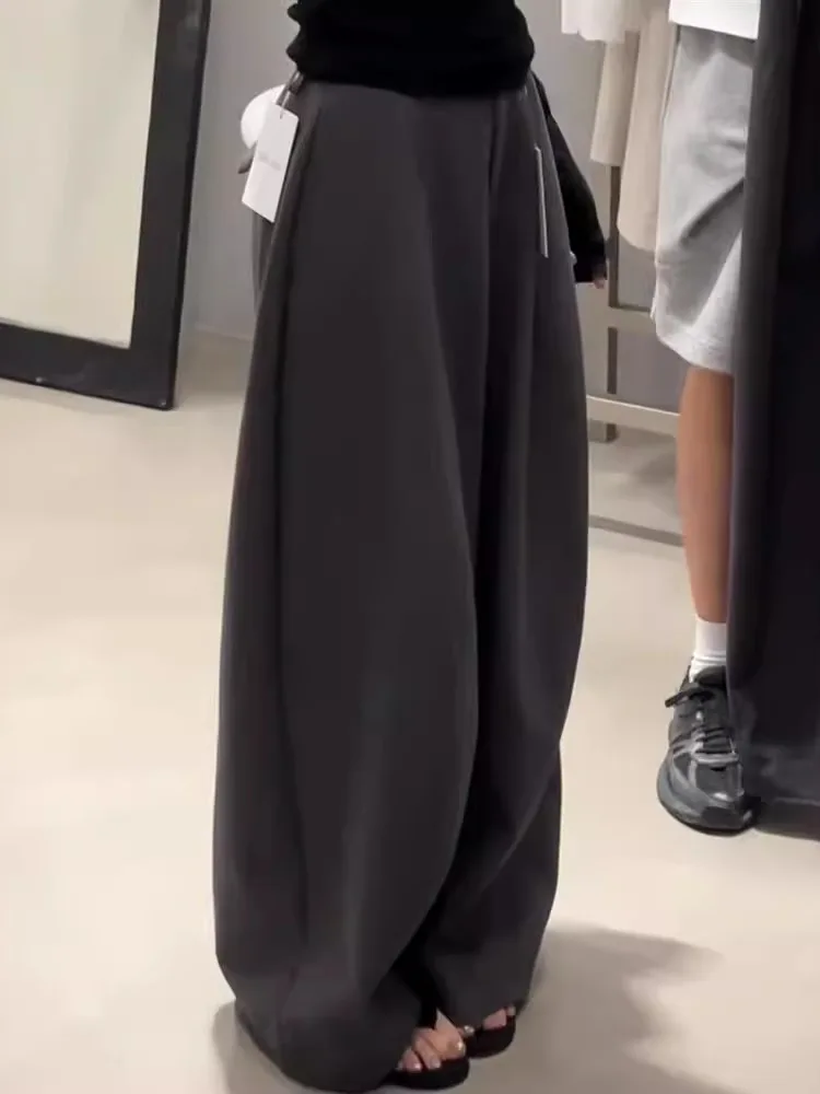 

Повседневные брюки с высокой талией и широкими штанинами, асимметричный дизайн, свободный крой, удобные, в корейском стиле, новинка ранней осени