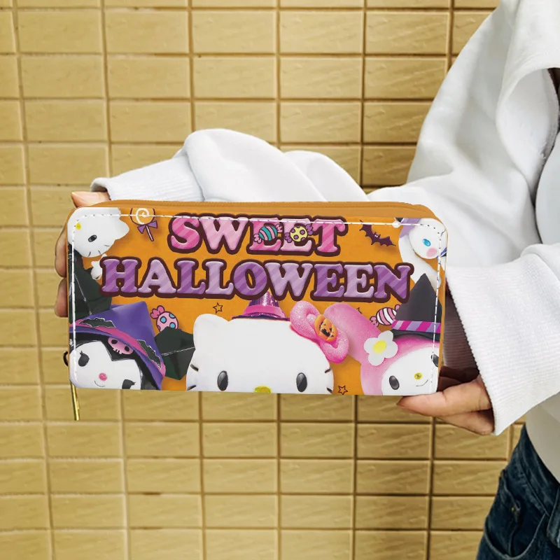 Sanrio Halloween Zipper Wallet HelloKitty, Kuromi Cinnamoroll, bonito de alta aparência moda, saco de embreagem de grande capacidade, presentes de férias