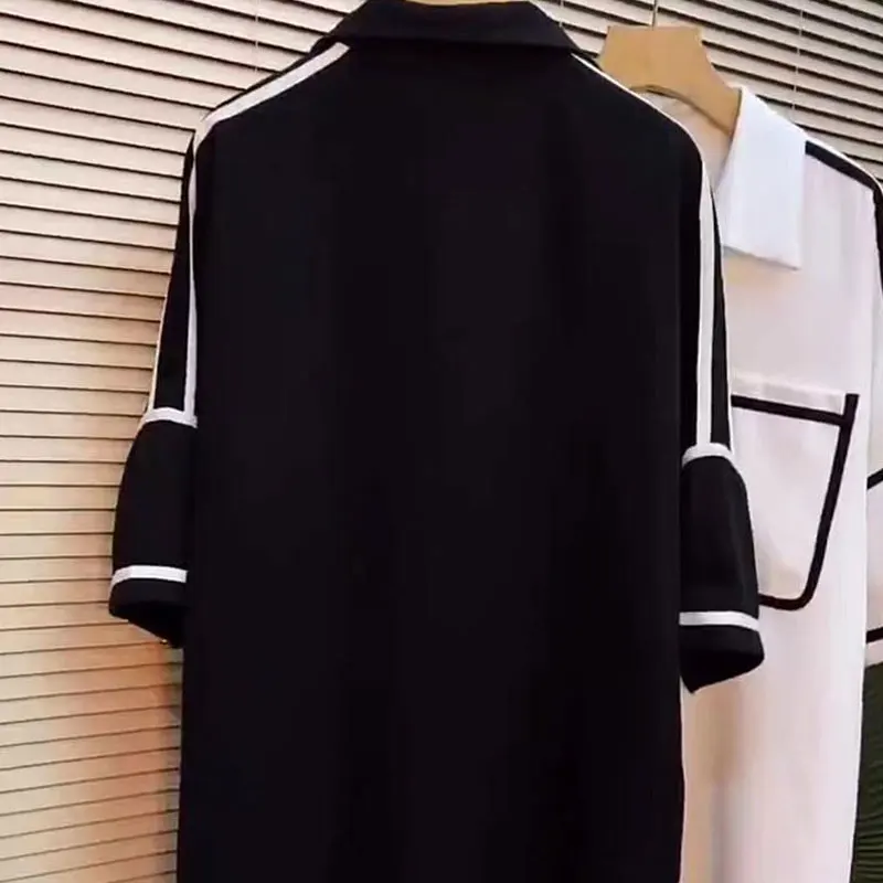 Blusa holgada de Color liso con cuello de Polo, camisa informal con bolsillos de un solo pecho, decoración de líneas brillantes que combina con
