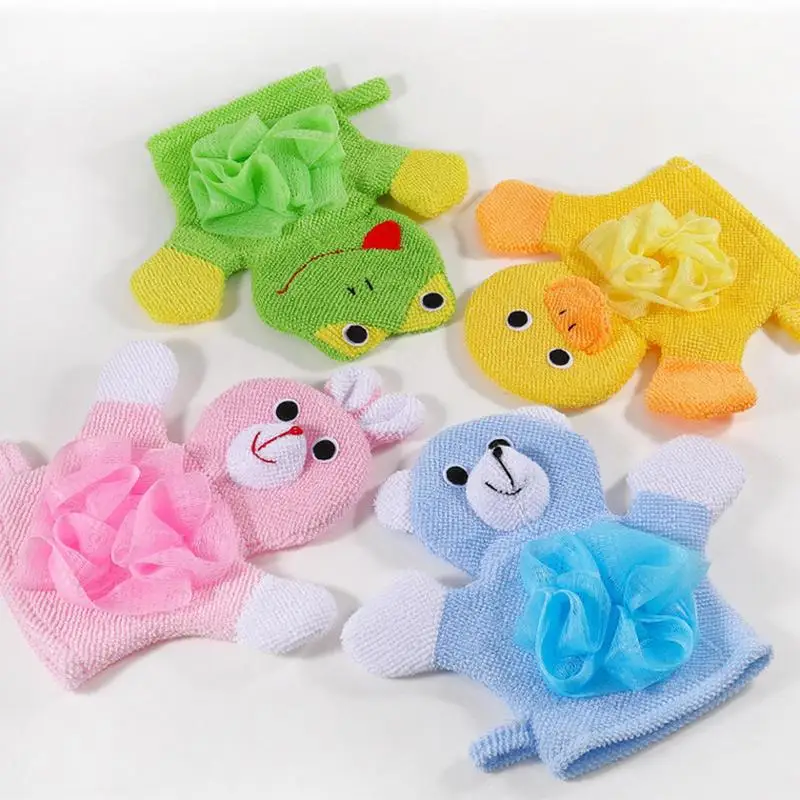 Bath Gloves Baby Bath Mitt Washcloths With Cartoon Animal Puppet Compound Cotton Easy To Lather Bath Scrubbies Washcloth For