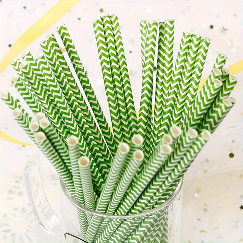 biodegradable flat paper straws 100pcs green chevron bulk high quality cocktail bubble tea drink items 6mm*197mm