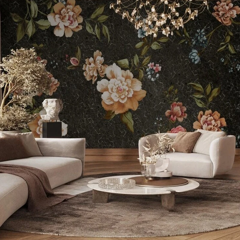 

MU8801 Custom modern rose flower bedroom living room corridor hand-painted background wall TV background sofa wallpaper