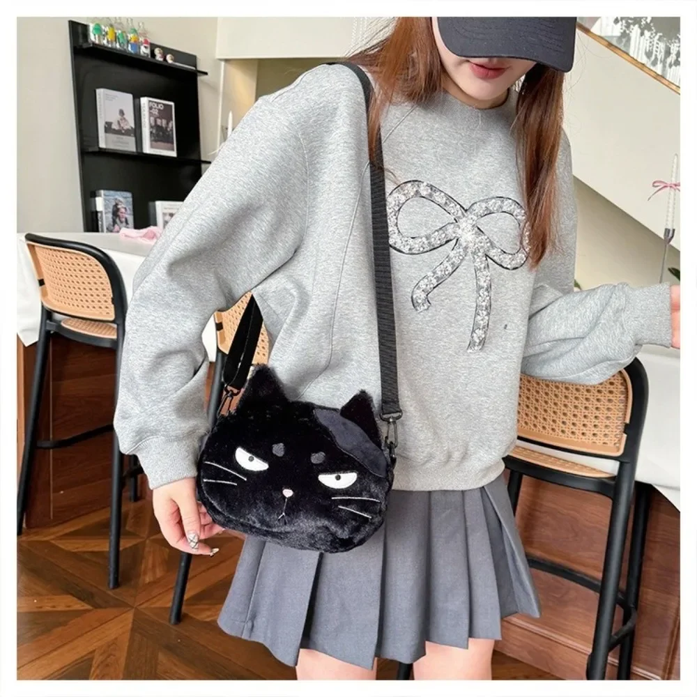 

Trendy Cartoon Design Black Cat Bag Furry Large Capacity Crossbody Bag Mobile Phone Case for Women