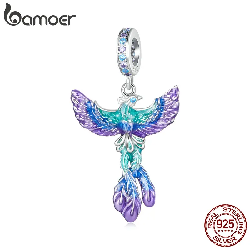 BAMOER 100% 925 Sterling Silver Phoenix Beads Dangle Charm Plated Platinum Fit Original Bracelets Women DIY Jewelry Accessories