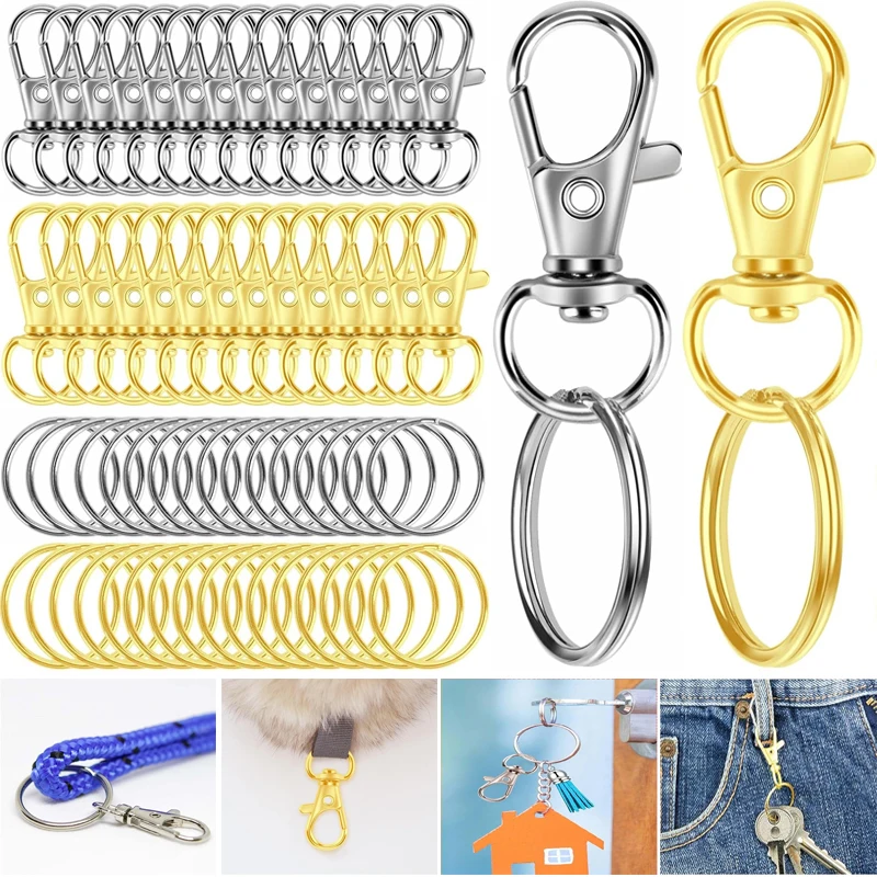 

60Pcs Gold and Sliver Keychain Making Kit Metal Include Swivel Snap Hooks and Key Rings Accessories for Jewelry Making Diy Craft