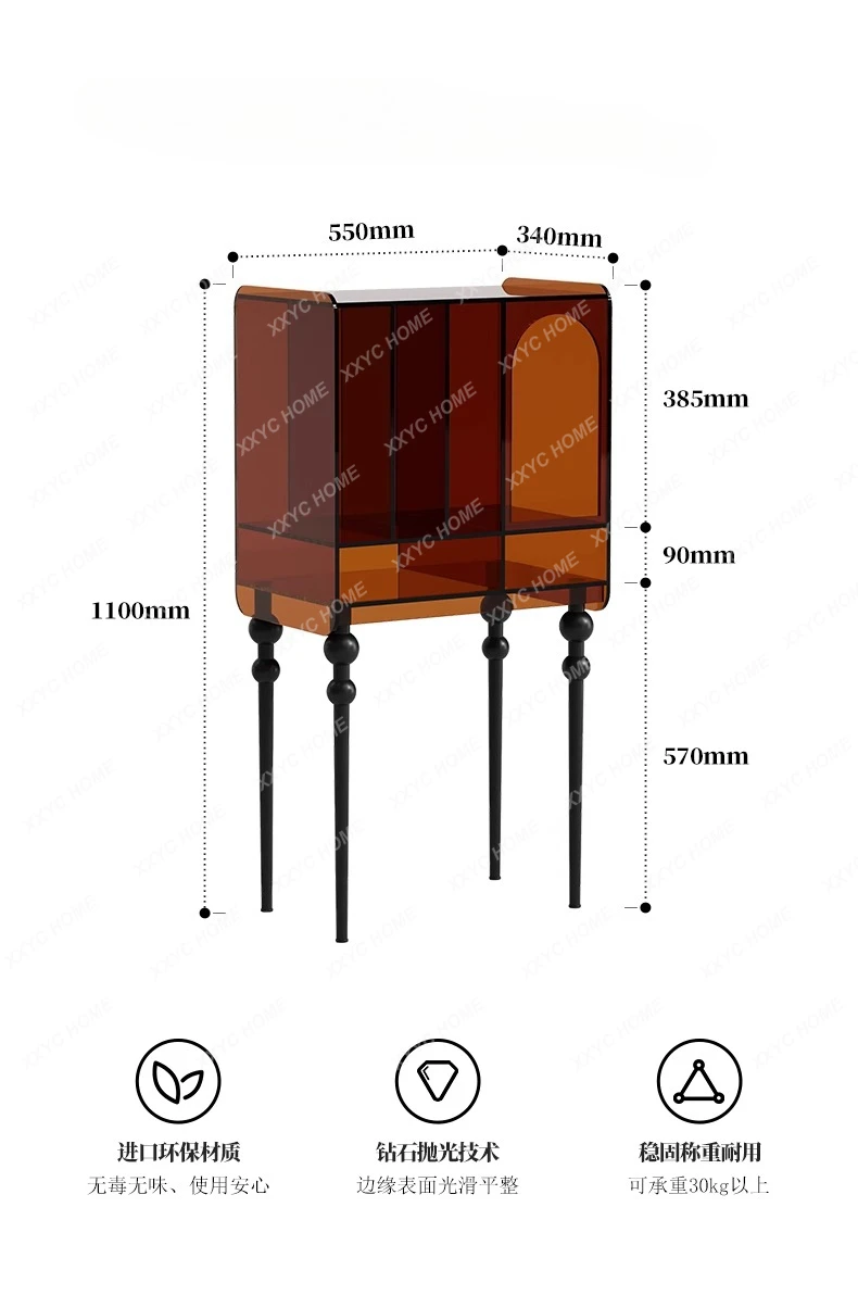 HHHHLight خزانة مجلة أكريليك فاخرة خزانة الكتب غرفة المعيشة أريكة خزانة جانبية