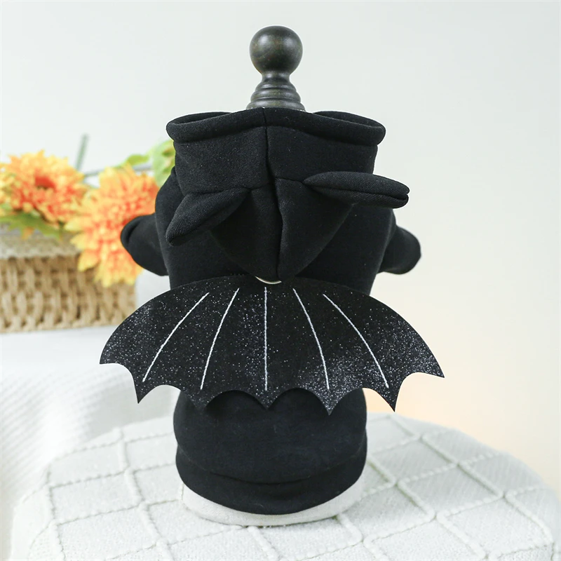 

All Black Pet Costume Clothes for French Bulldog Bat Wing Cosplay Accessories Designer Halloween Sweatshirt Pet Cat Clothing