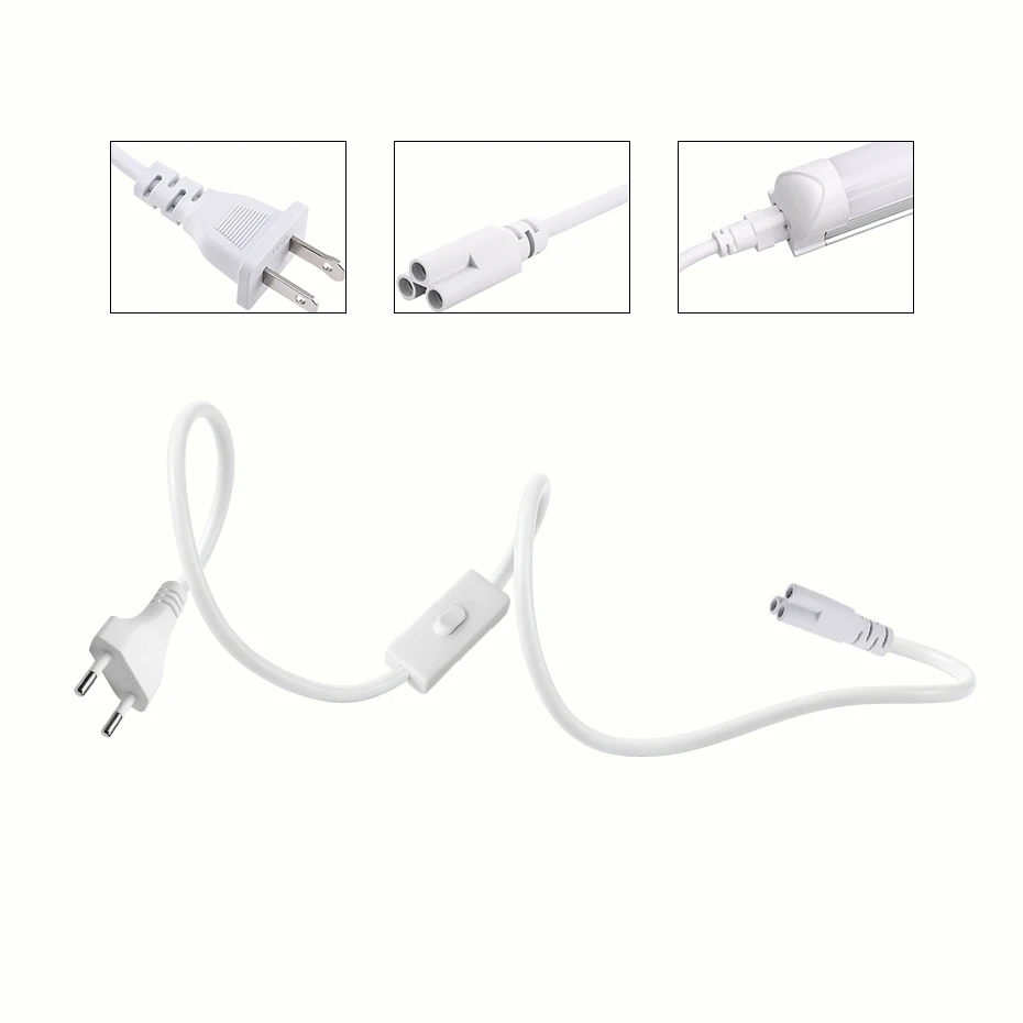 EU/US Plug-in Power Cord with Switch 3Pin 1.8m for T5 T8 LED Tube Extension Cable Connector 110V 220V Lighting Accessory