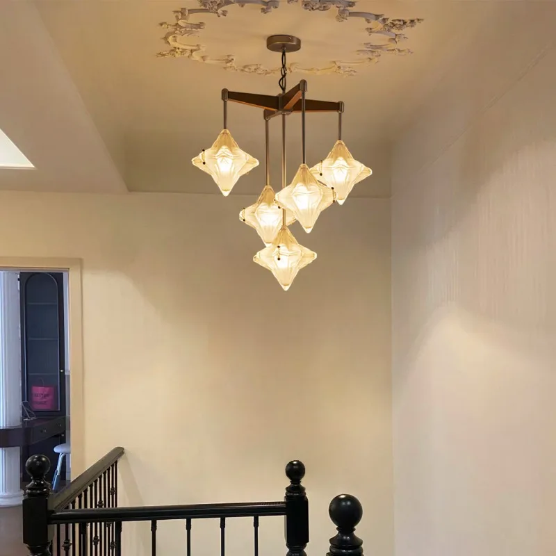 Star chandelier bedroom light luxury high sense medieval cream wind stair lamp 2026