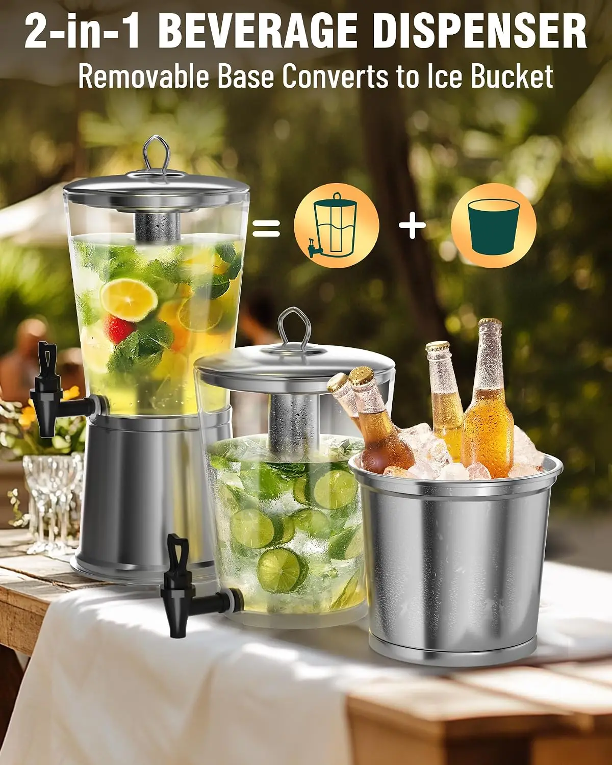 Beverage Dispenser With Stand, Drink Dispenser for Party, Stainless Steel Water Dispenser with Ice Core, Spigot, Drink Jar Jug F