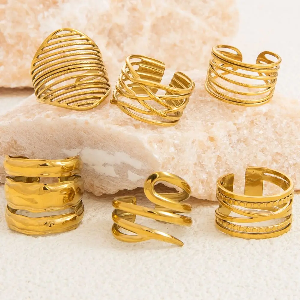 Creative Adjustable Multi Layered Ring Fastness Gold Irregular Ring Stainless Steel Open Women's Ring Gift