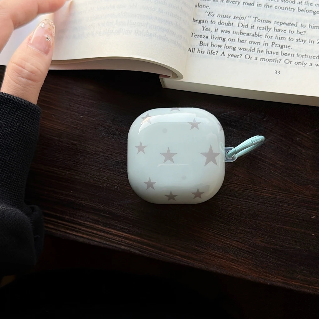 INS-Style Blauer Hintergrund Graue Sterne Stoßfeste Schutzhülle für Samsung Galaxy Buds4 Pro 3 Pro 2 Pro FE Live