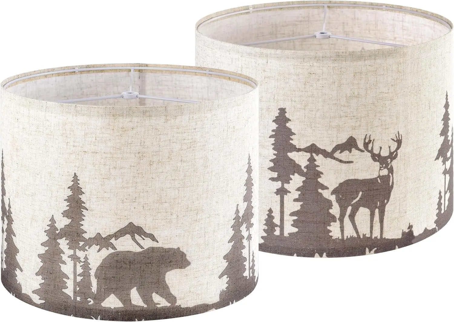 

Drum Lampshades Set of 2 Medium Beige Bear & Deer Lamp Shades for Table Lamps -13" Top x 13" Bottom x 10" High (Spider)