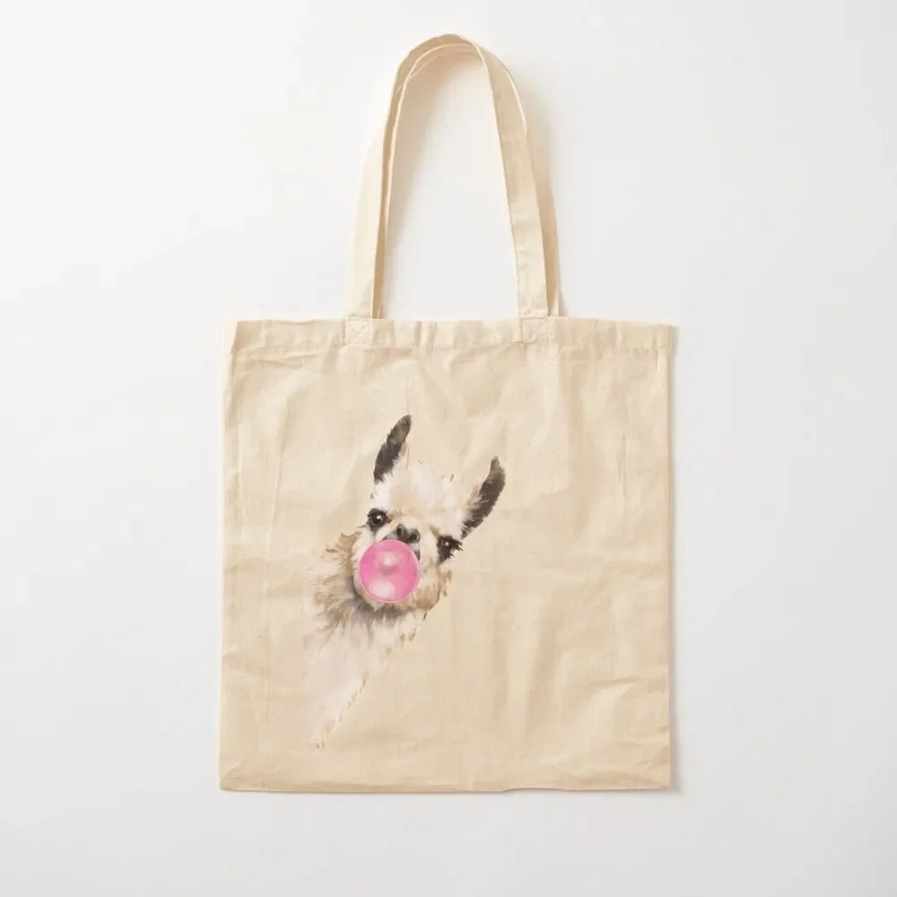 Bubble Gum Sneaky Llama in Blue Tote Bag Women's bags shopping cart bags university shopper bag Tote Bag