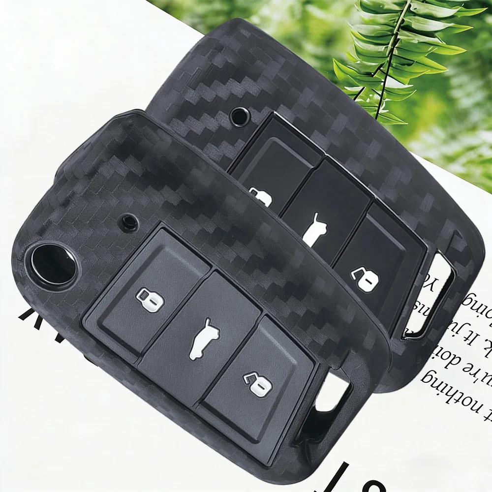 Carbon Fiber Style Premium Soft Silicone Car Key Case Cover For VW Polo Golf 7 Tiguan For Skoda Octavia Fabia Kodiaq view 4