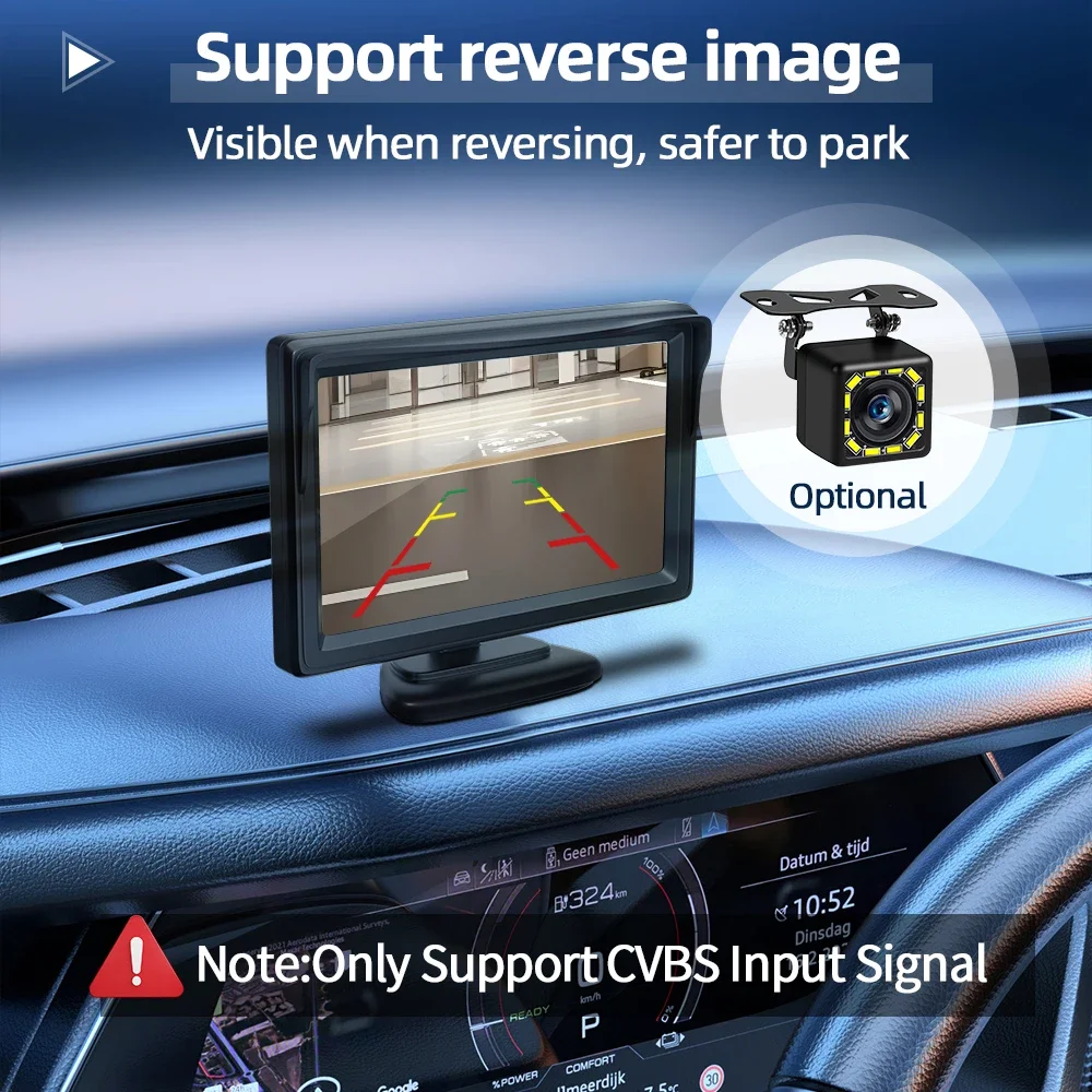 HDカーモニター画面,リアカメラ,tft,lcd,vcd,4.3インチ,DVDコンソールディスプレイ用,cvbs入力信号のみサポート,簡単なインストール,5インチ
