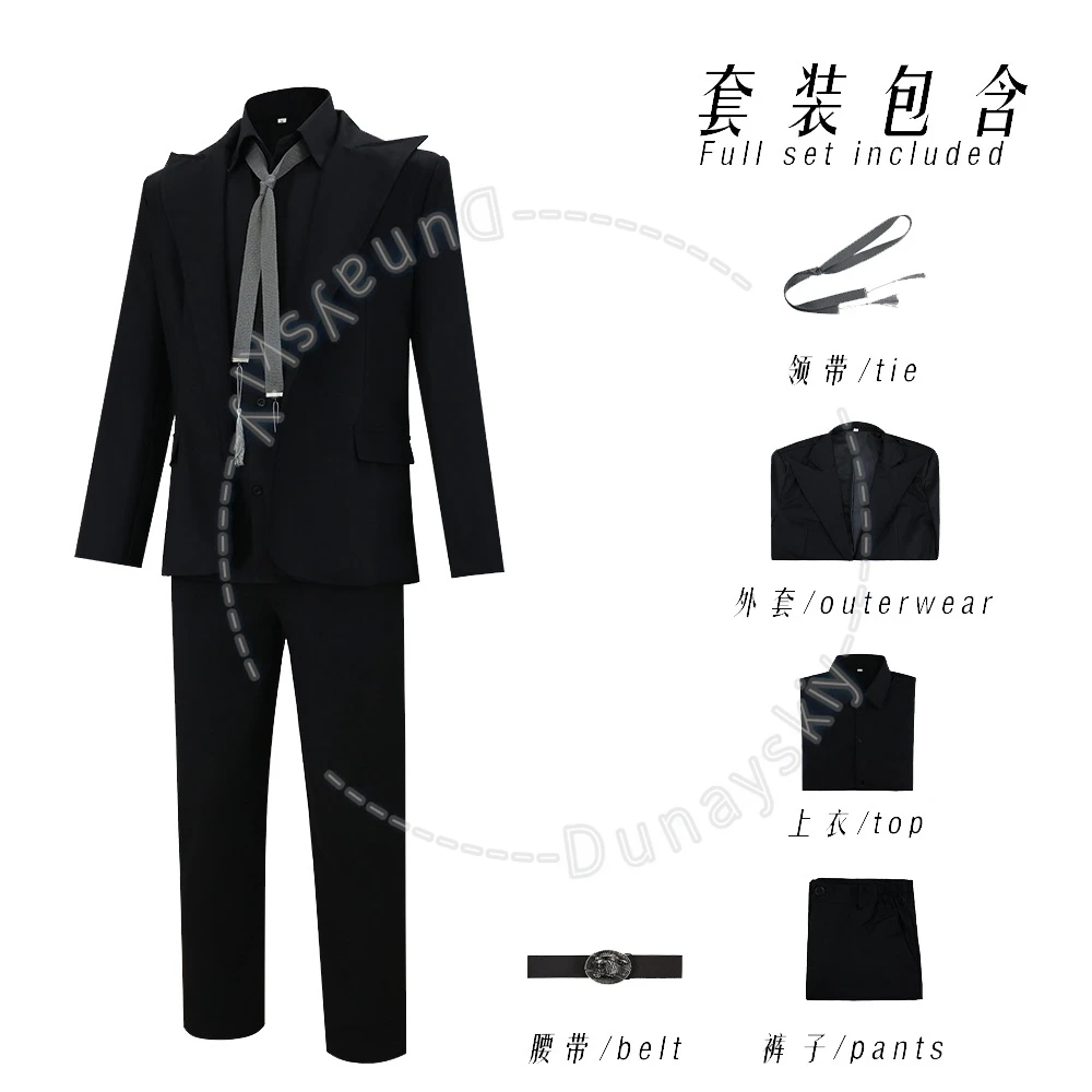Good Sign Crowley Demon Black Formal Suit  Black Suit Cosplay Costume Halloween Cosplay Uniform with Decorative Tie Fans Party view 6