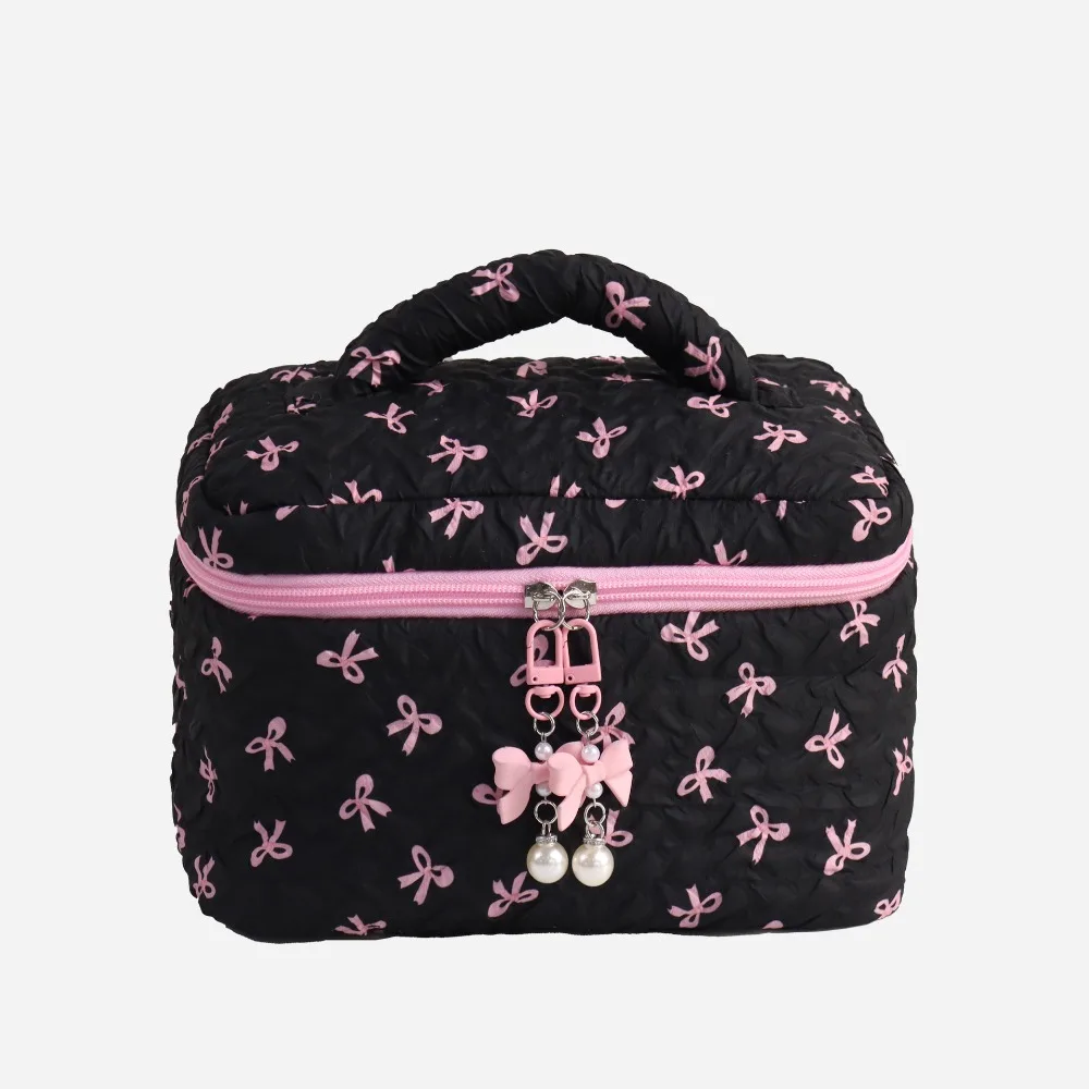 

New Bowknit Print Cosmetic Bag Large Capacity Pink Color Storage Pouch Toiletry Bag Travel