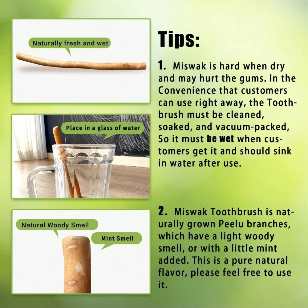 Natürliche Miswak-Zahnbürste, vakuumversiegelt, natürlicher Geschmack, traditioneller Zahnbürstenstab für gesundes Zahnfleisch, frischerer Atem, Geschenk. – Detail 9
