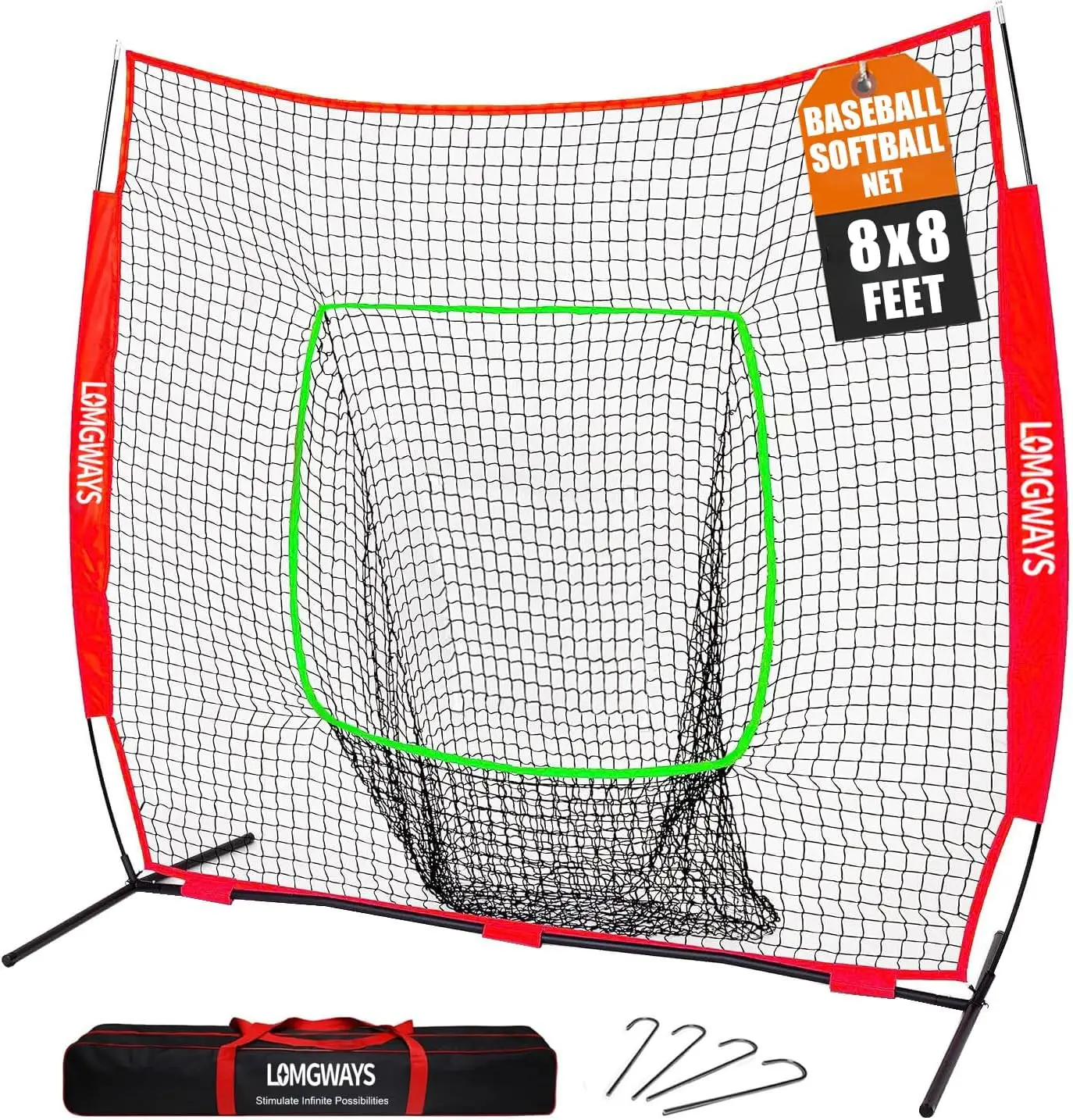 Baseball Softball Batting Net with Steel Frame, 7x7ft/8x8ft, Portable Baseball Net for Batting, Hitting, Pitching, Carry Bag Included, Great for All Levels